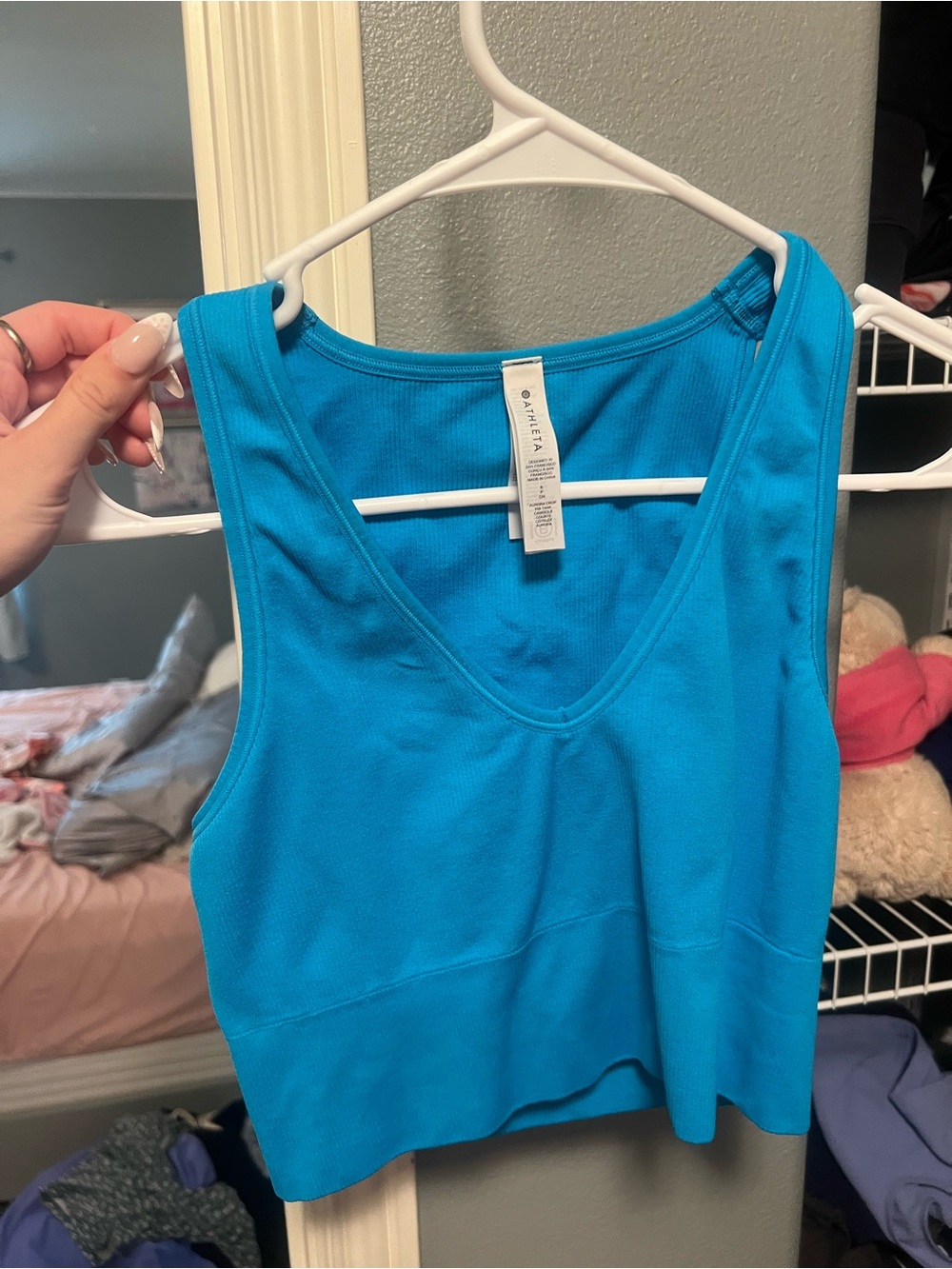 Athleta Turquoise V-Neck Ribbed Crop Tank Top